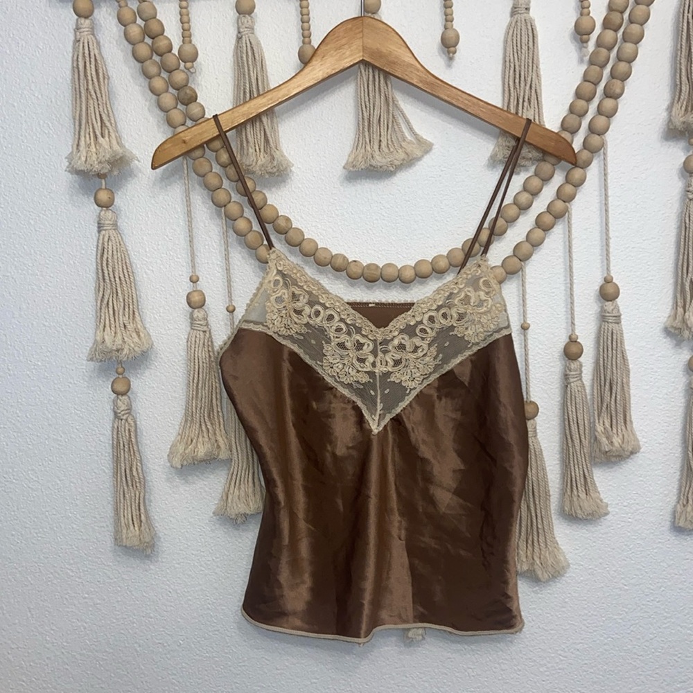 Vintage satin lace camisole tank top neutral brown cream no size small medium - Picture 5 of 17